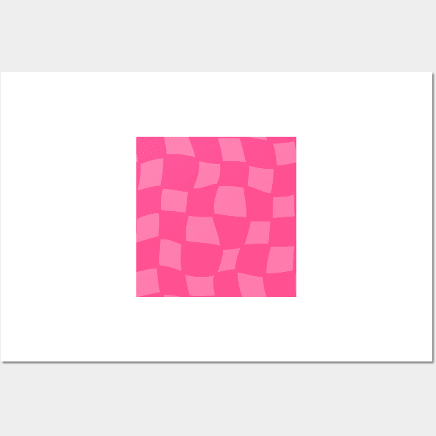 Abstract Warped Checker Board - Hot Pink Wall Art by JuneNostalgia